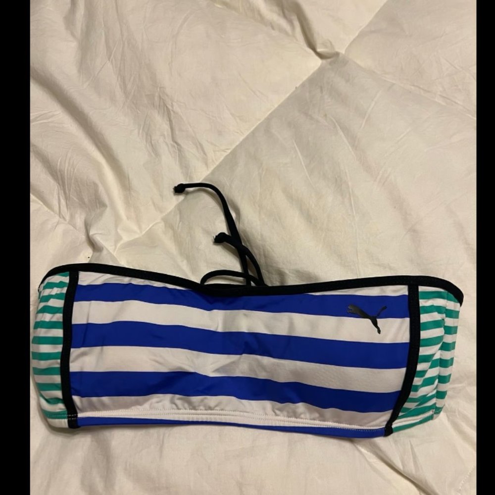 PUMA green white and blue striped swimsuit top size L